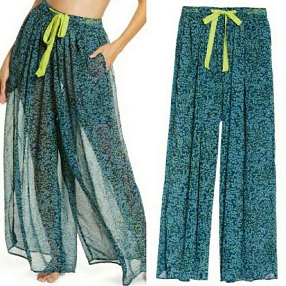 New FREE PEOPLE Sleepin' In pajama Swim
Pants 
Size XS Blue Green New - Picture 1 of 4
